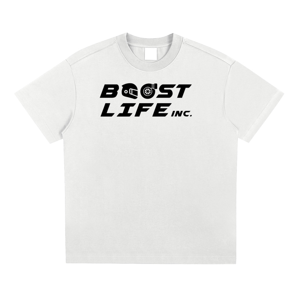 BoostLife logo white tee — front